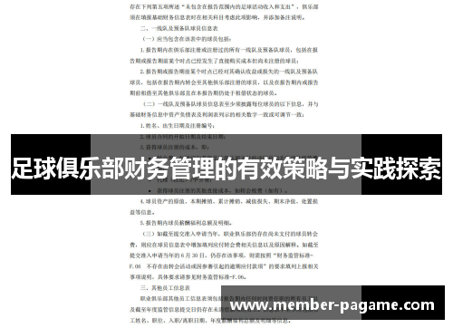 足球俱乐部财务管理的有效策略与实践探索