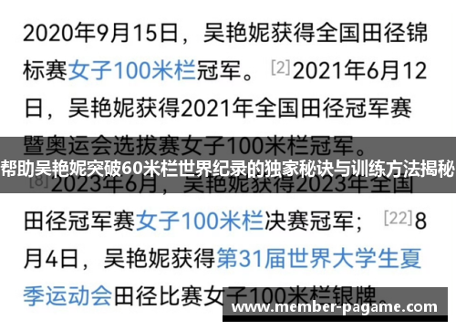 帮助吴艳妮突破60米栏世界纪录的独家秘诀与训练方法揭秘